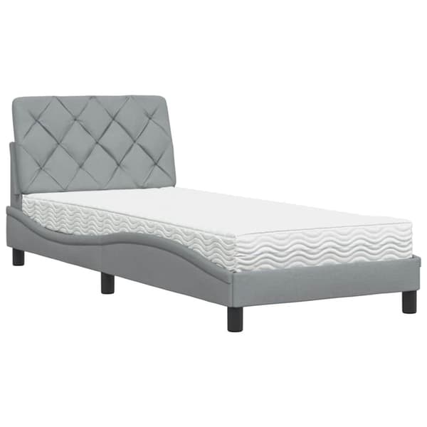 Bed with Mattress Light Grey 90x200 cm Fabric