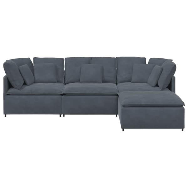 Modulsoffa med fotpall och dynor sammet mörkgrå