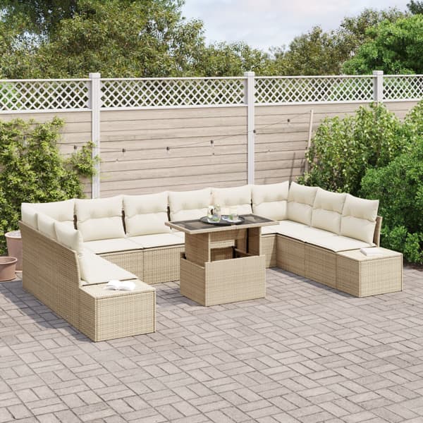 Trädgårdsoffset med lagring 11 pcs Beige Poly rattan