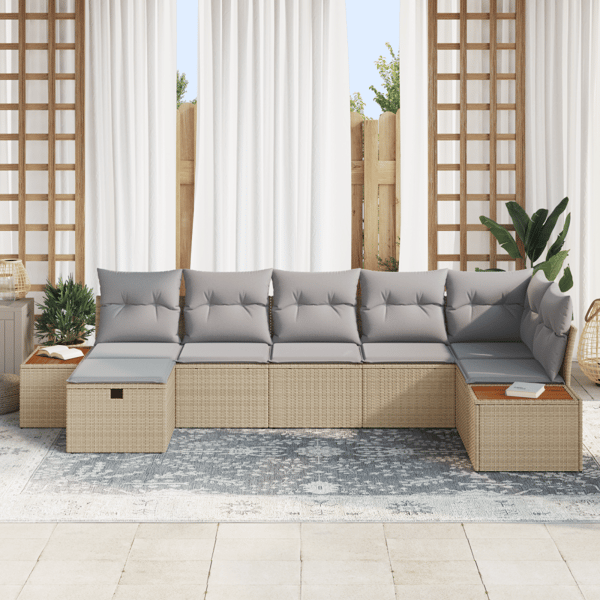 Trädgårdsoffset med kudde 7 pcs Beige Poly rattan