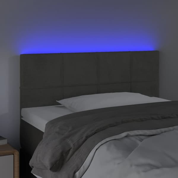 Sänggavel LED mörkgrå 100x5x78/88 cm sammet