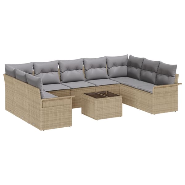 Trädgårdsoffset med kudde 10 pcs Beige konstrotting