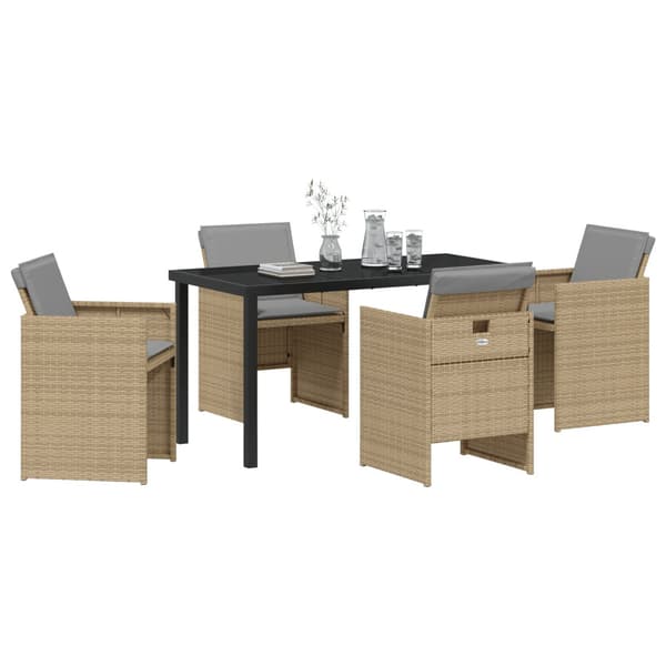Trädgårdsmöbelset med kudde 5 pcs Beige konstrotting
