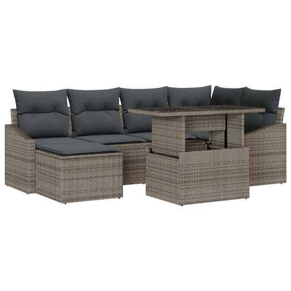 Trädgårdsoffset 7 pcs Grå Poly Rattan och Pulverlackerad Stål