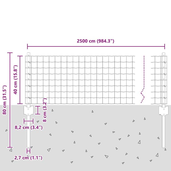 Stängsel med stolpe Silver 0,4 x 25 m Stål