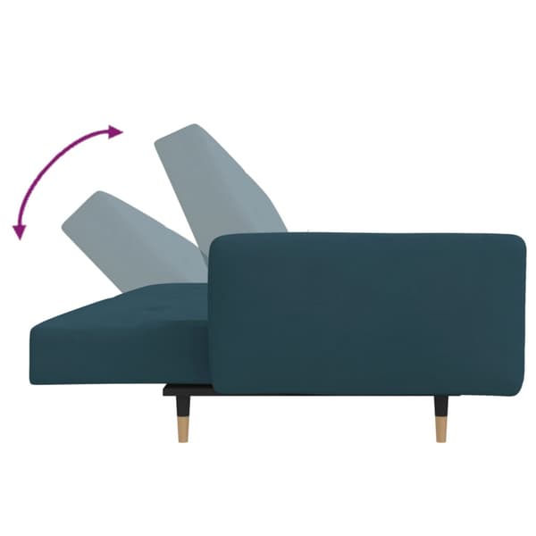 Bäddsoffa 2-sits med två kuddar blå sammet