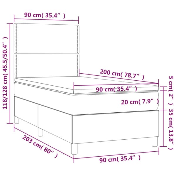Ramsäng med madrass & LED ljusgrå 90x200 cm tyg
