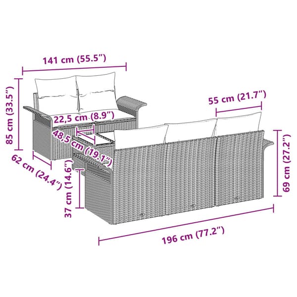 Soffset med kudde 6 pcs Brun konstrotting