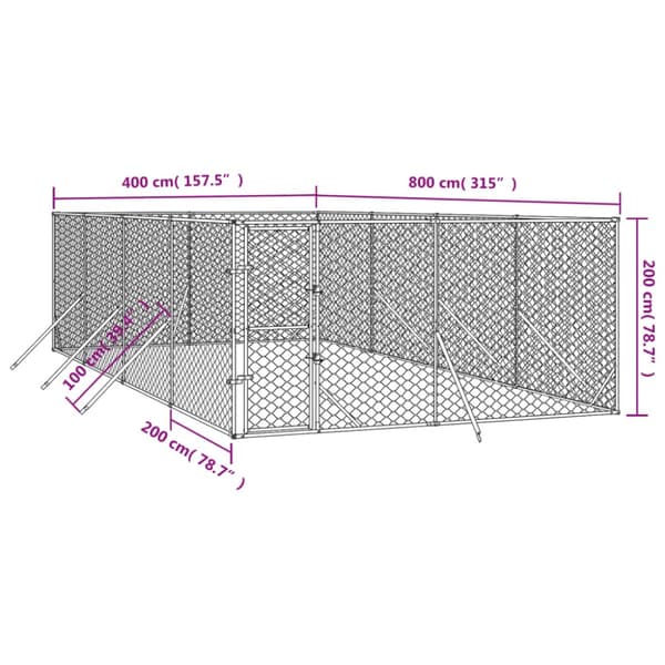 Hundgård för utomhusbruk silver 4x8x2 m galvaniserat stål
