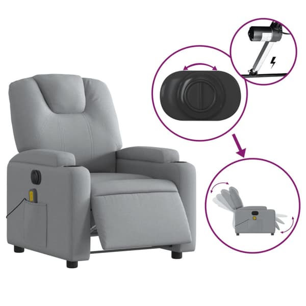 Elektrisk massagefåtölj ljusgrå tyg