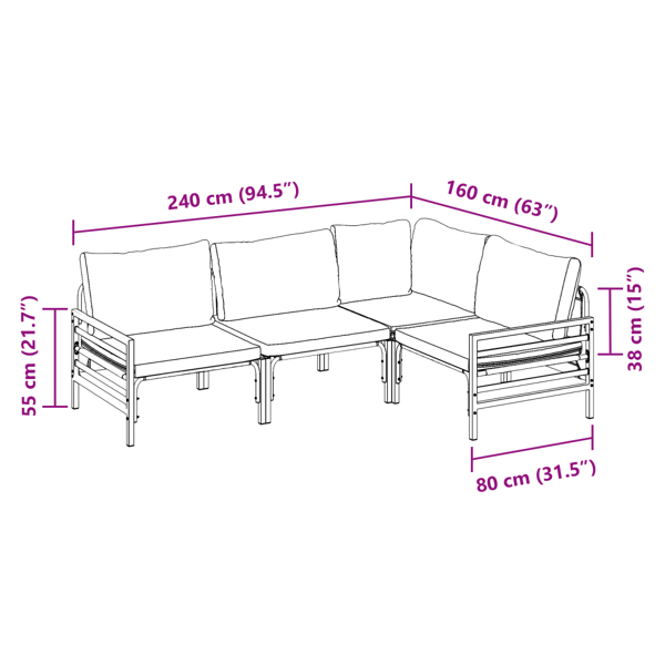 Trädgårdsoffset med kudde 4 pcs Svart Stål