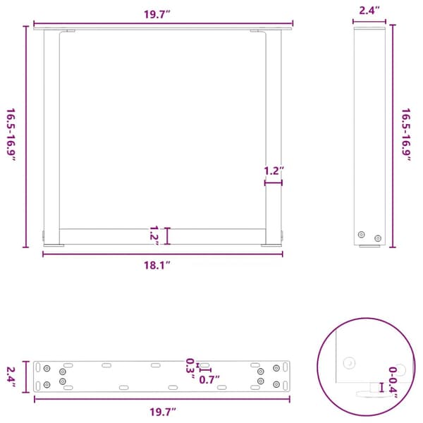 Soffbordsben U-formade 2 st antracit 50x(42-43) cm stål