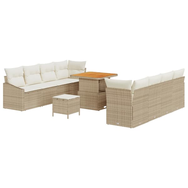 Trädgårdsoffset med kudde 11 pcs Beige konstrotting