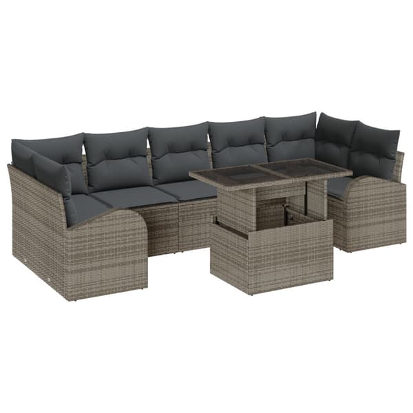 Trädgårdsoffset med kudde 8 pcs Grå Poly rattan