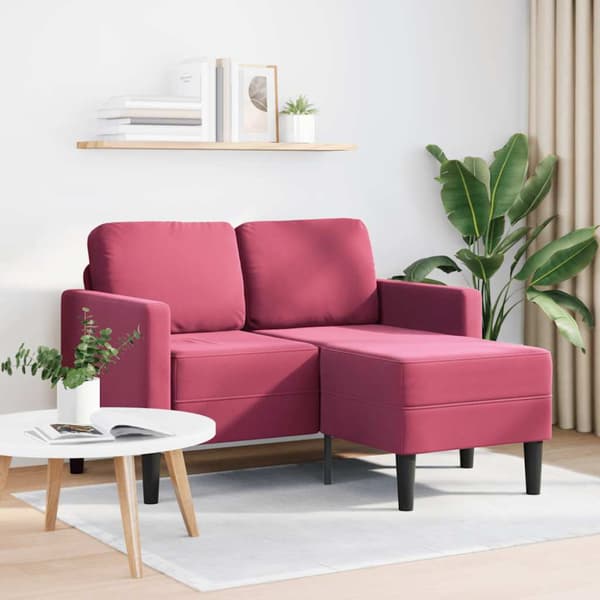 2-sitssoffa med schäslong L-formad vinröd 125 cm sammet