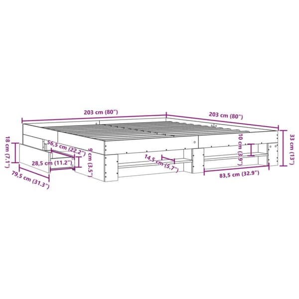 Sängram vit 200x200 cm konstruerat trä