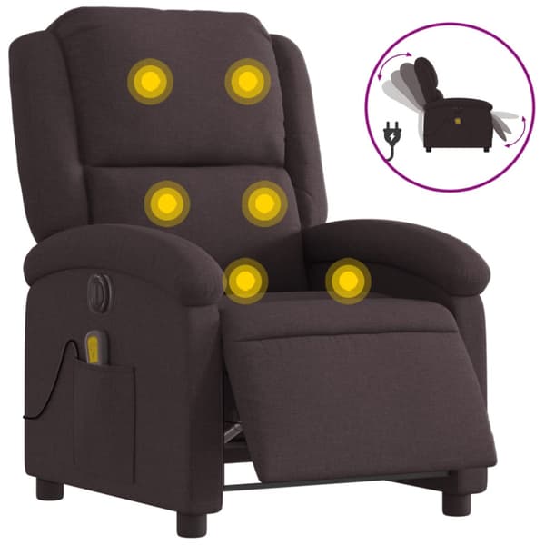 Elektrisk massagefåtölj mörkbrun tyg