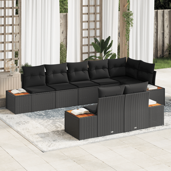 Trädgårdsoffset med kudde 8 pcs Svart Poly rattan