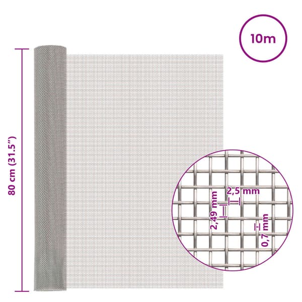 Nätduk 80 x 1000 cm 8 Mesh Rostfritt stål 201 Silver