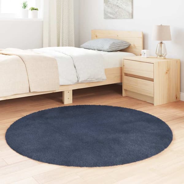 Ryamatta med lång lugg NAVARRA marinblå 120x120 cm polyester