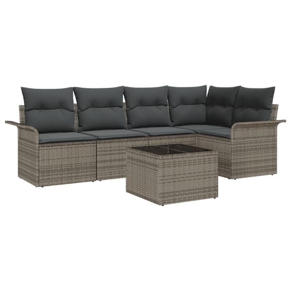 Trädgårdsoffset med kudde med lagring 6 pcs Grå Poly rattan