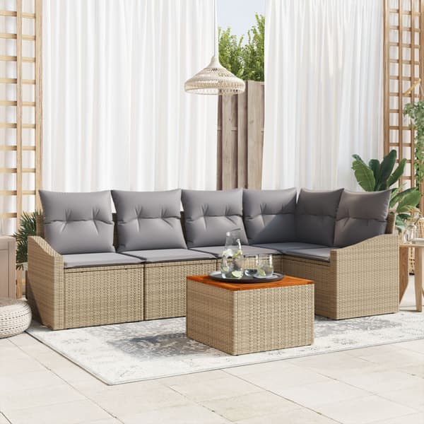 Trädgårdsoffset med kudde 6 pcs Beige konstrotting