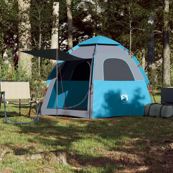 Campingtält 4 personer blå snabbrest