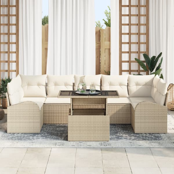 Trädgårdsoffset med kudde med lagring 8 pcs Beige Poly Rattan