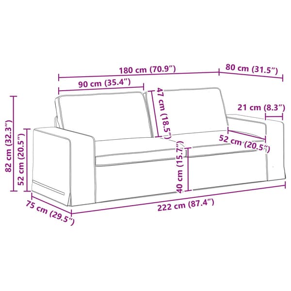 Soffset 2 pcs Mörkgrå 182 x 80 x 82 cm tyg