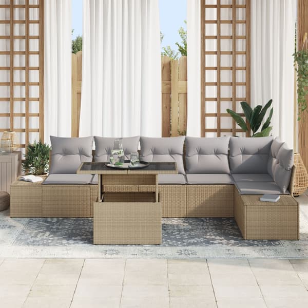 Trädgårdsoffset med kudde 7 pcs Beige och Ljusgrå konstrotting