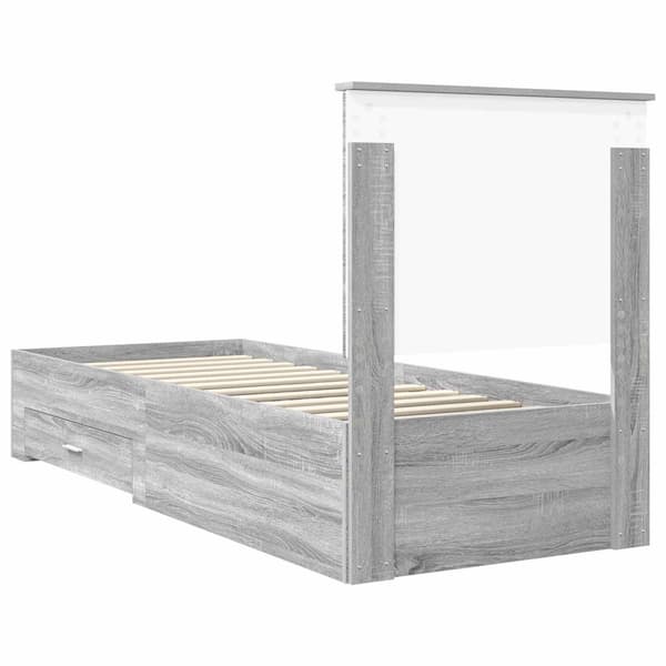 Sängram Grå Sonoma och Silver 70 x 190 cm Konstruerat trä
