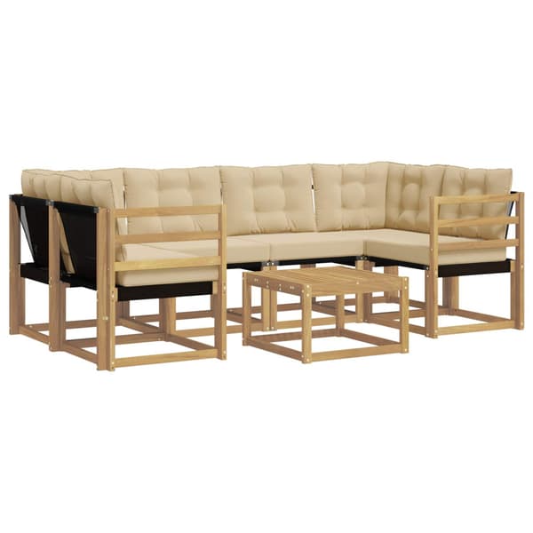 Utomhussoffset med kudde 7 pcs Vit och Beige