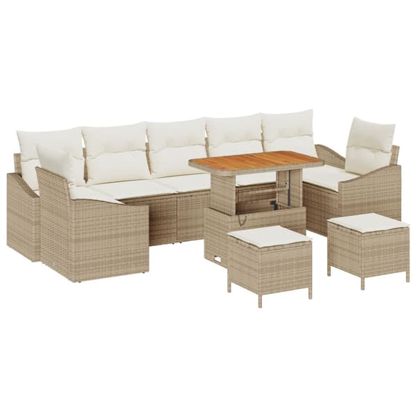 Trädgårdsoffset med kudde 10 pcs Beige konstrotting