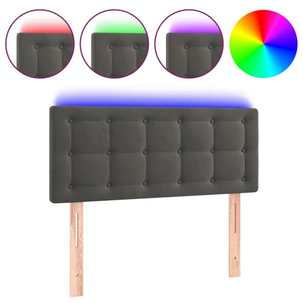 Sänggavel LED mörkgrå 100x5x78/88 cm sammet