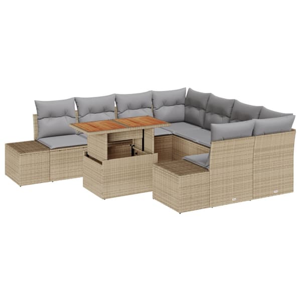 Trädgårdsoffset med lagring 9 pcs Beige Poly rattan