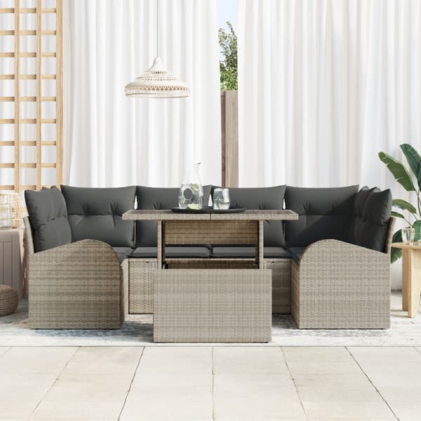 Trädgårdsoffset med kudde med lagring 7 pcs Ljusgrå Poly Rattan