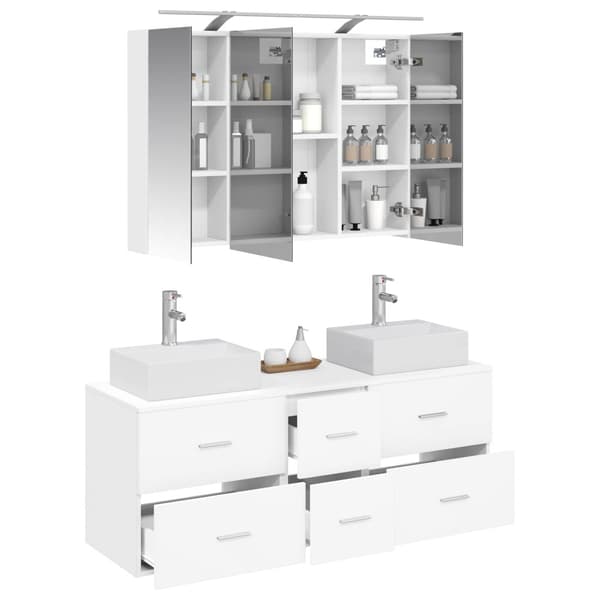 Badrumsmöbelset 4 pcs Vit Konstruerat trä och glas