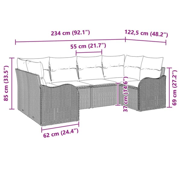 Soffset 6 st Grå [Syntetisk]: Poly Rattan