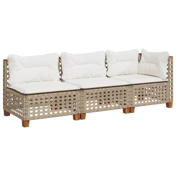 Trädgårdssoffa 3-sits med dynor konstrotting beige