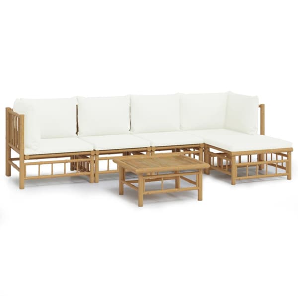 Loungegrupp 6 delar gräddvita dynor bambu