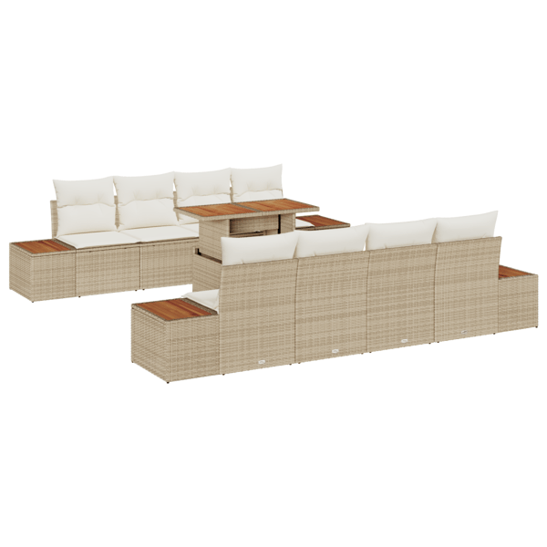 Trädgårdsoffset med lagring 9 pcs Beige Poly rattan