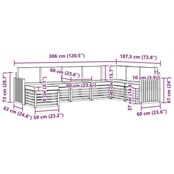 Utomhussoffset 8 pcs Vit och antracit 306 x 187,5 x 73 cm