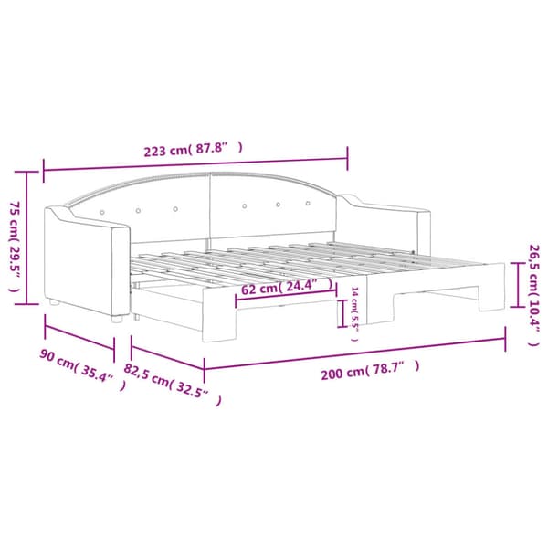 Dagbädd utdragbar ljusgrå 80x200 cm tyg