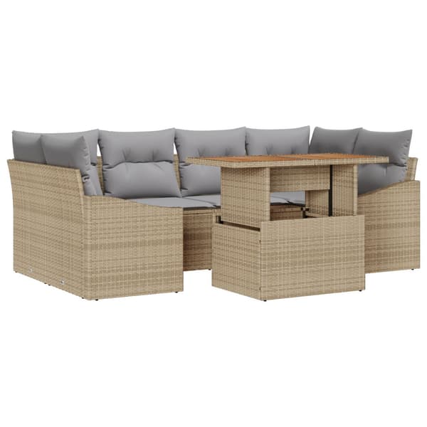 Trädgårdsoffset med lagring 7 pcs Beige Poly rattan