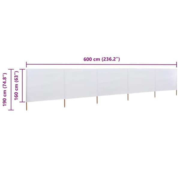 Vindskydd 5 paneler tyg 600x160 cm sandvit