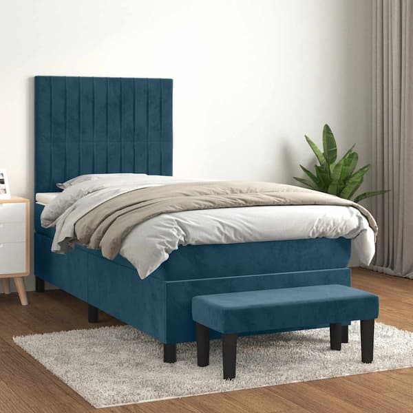 Ramsäng med madrass mörkblå 80x200 cm sammet