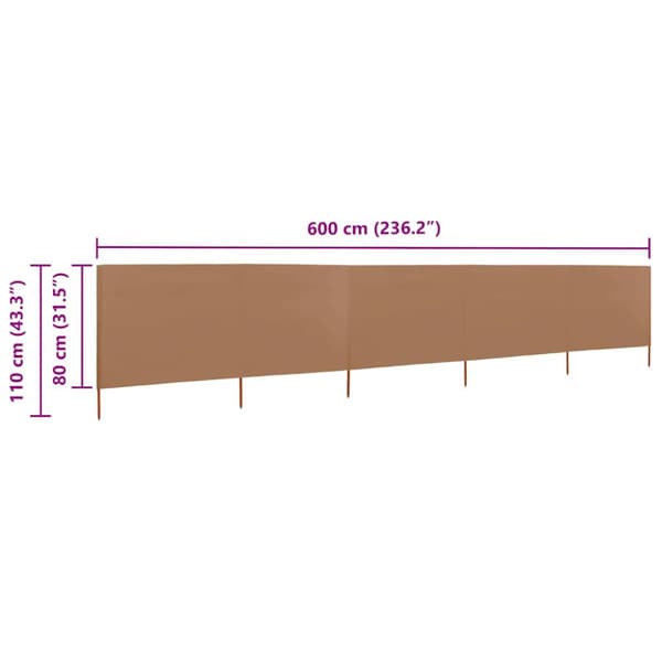 Vindskydd 5 paneler tyg 600x80 cm taupe