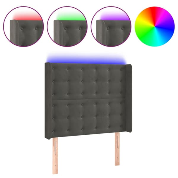 Sänggavel LED mörkgrå 103x16x118/128 cm sammet