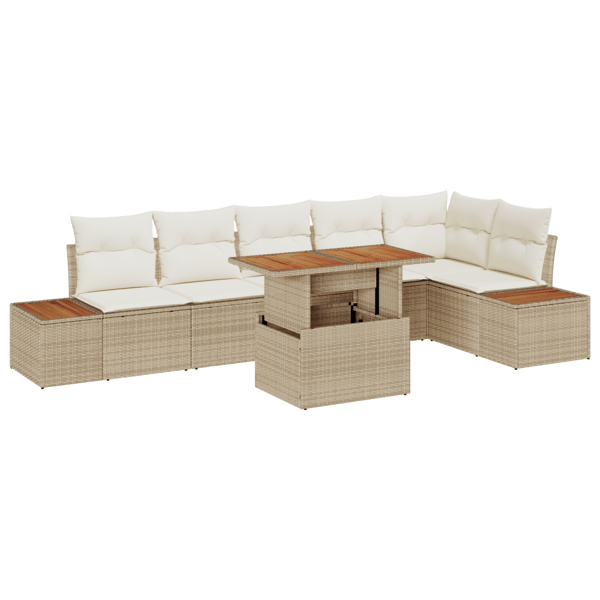 Trädgårdsoffset med lagring 7 pcs Beige Poly rattan