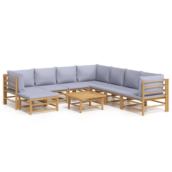 Loungegrupp 9 delar ljusgråa dynor bambu